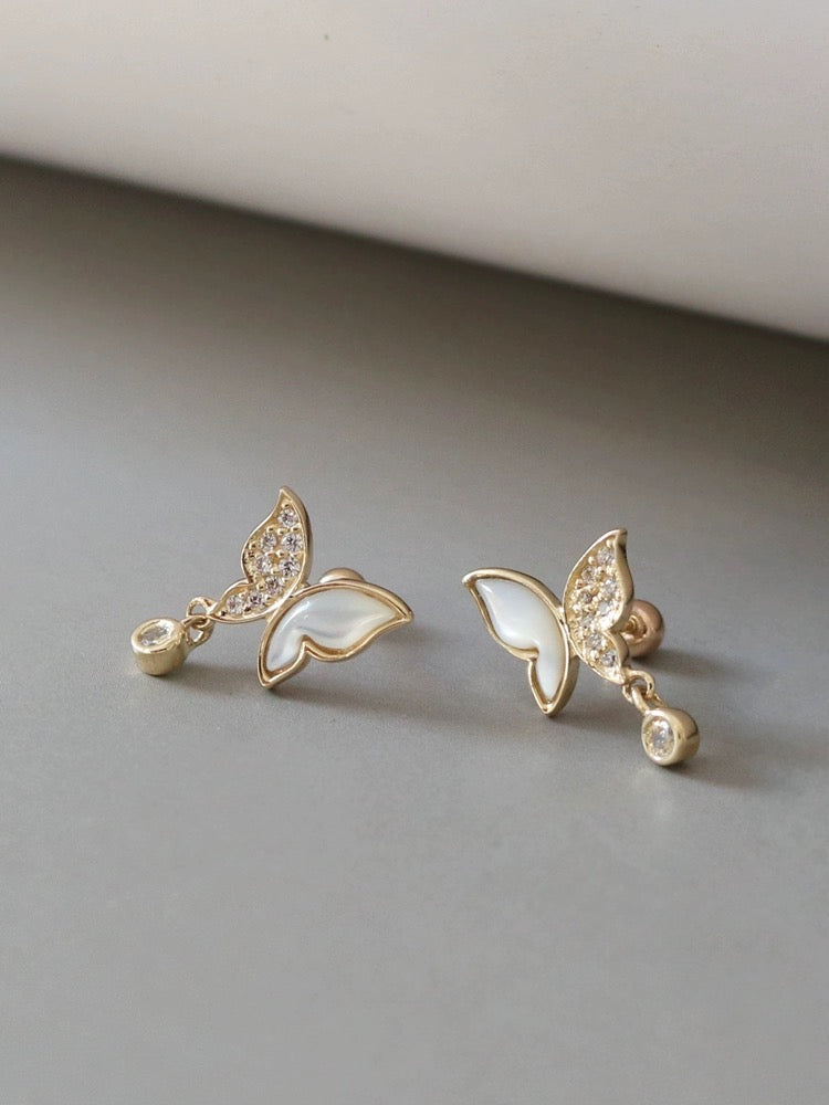 Stone Butterfly Drop Stud Earrings