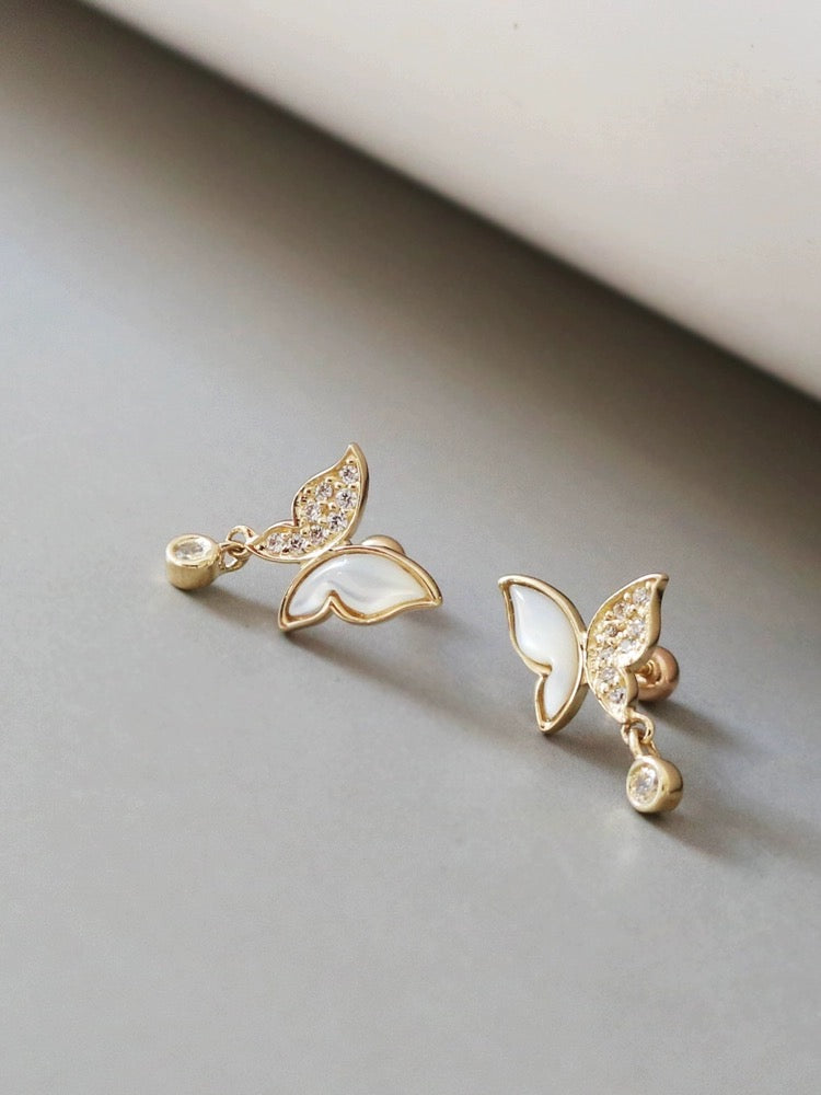 Stone Butterfly Drop Stud Earrings