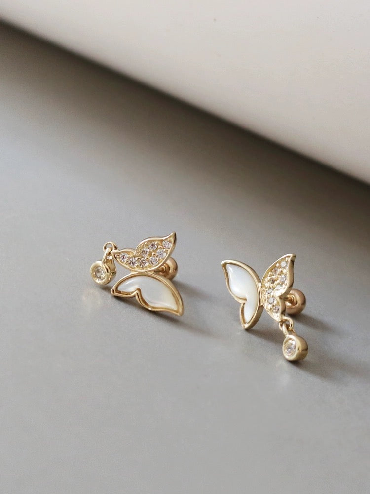 Stone Butterfly Drop Stud Earrings