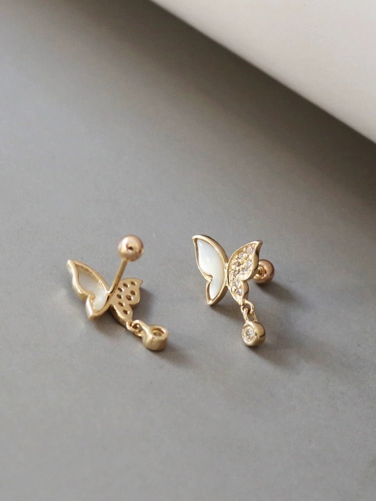 Stone Butterfly Drop Stud Earrings