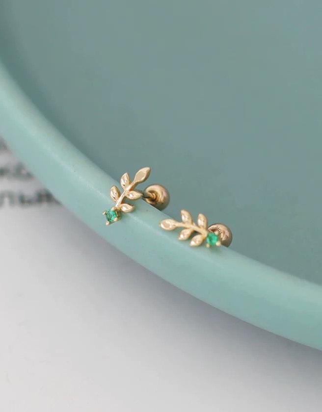 Green Olive Leaf Stud Earrings