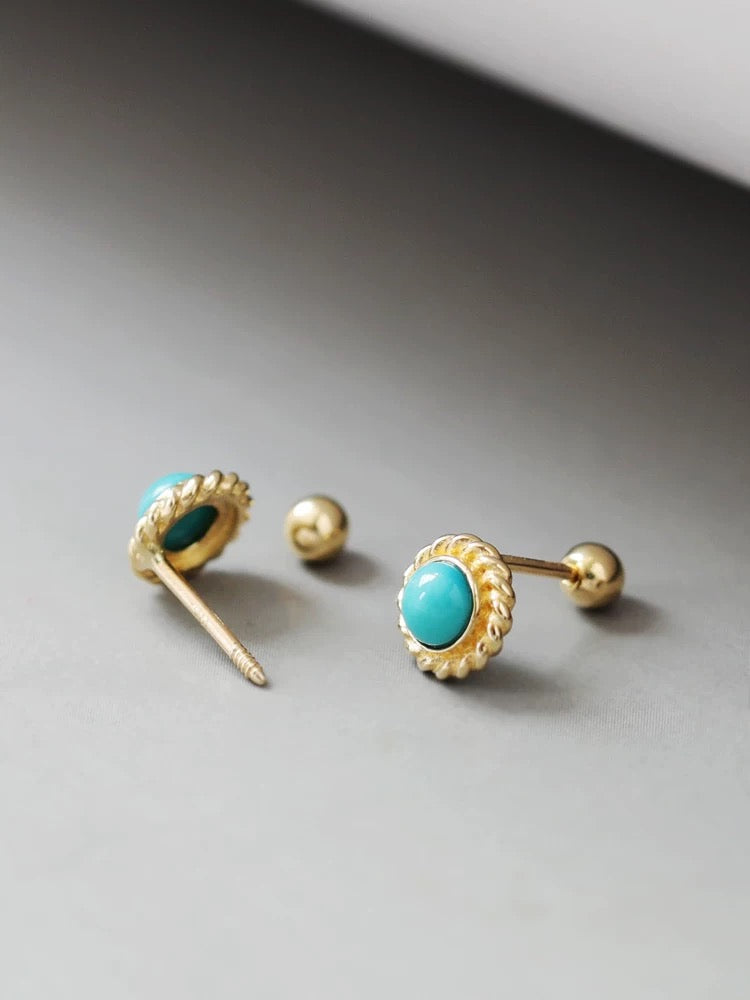 Fan Dish Turquoise Stone Stud Earrings