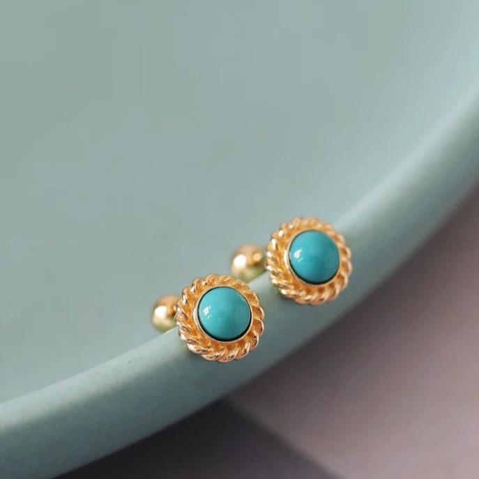 Fan Dish Turquoise Stone Stud Earrings