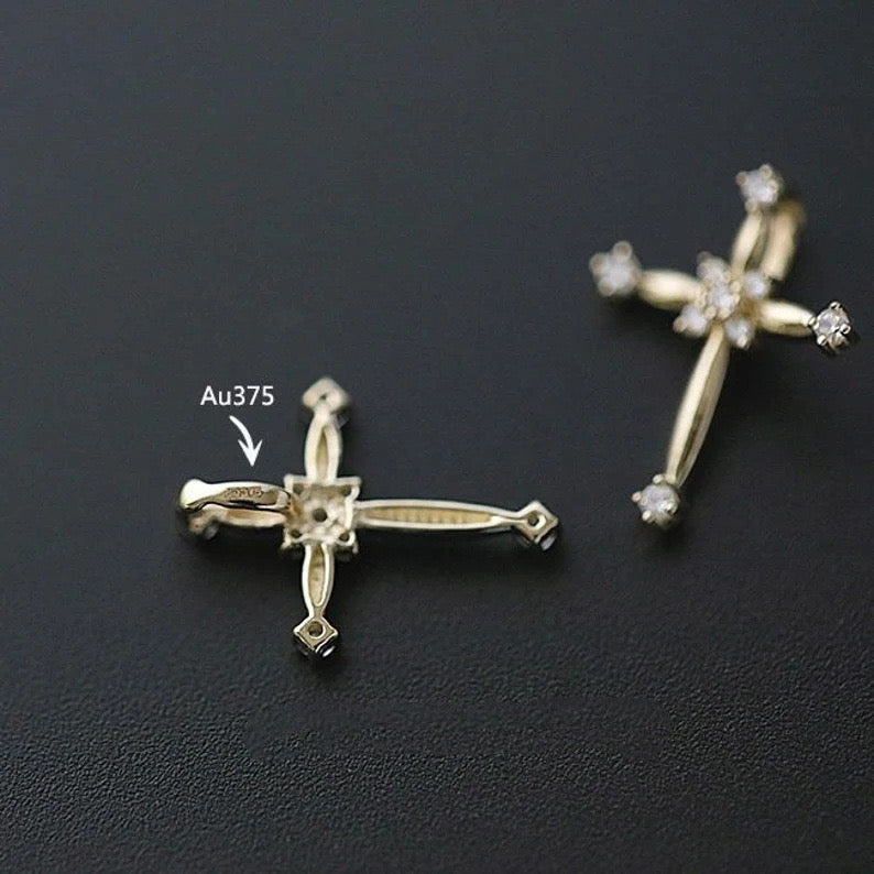 Nine Solitaire Cross Charm Pendant