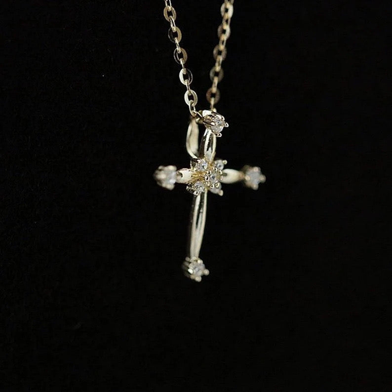 Nine Solitaire Cross Charm Pendant