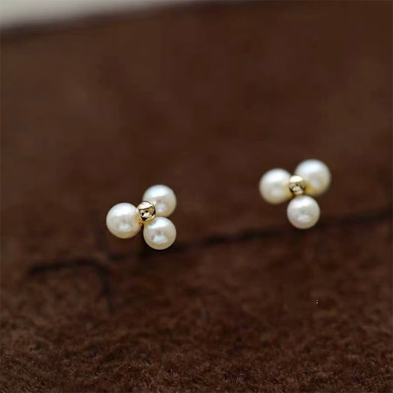 Trio Pearl Bead Stud Earrings