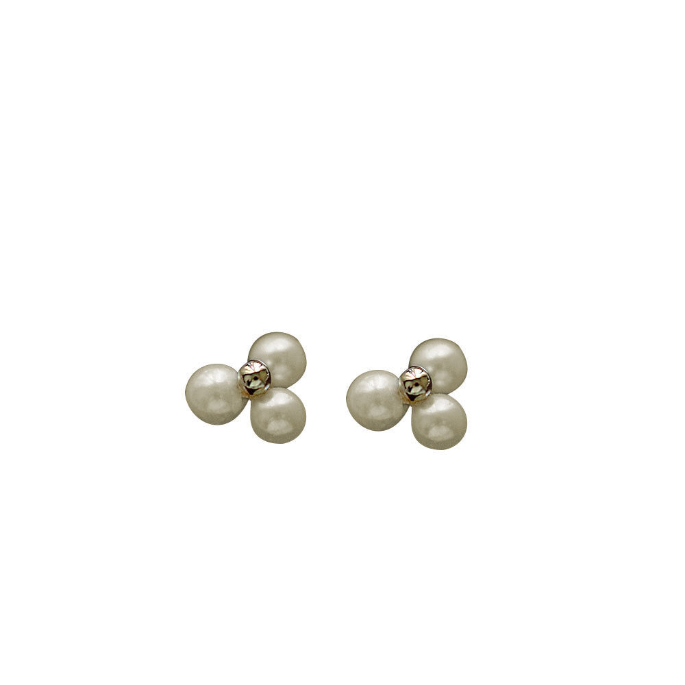 Trio Pearl Bead Stud Earrings