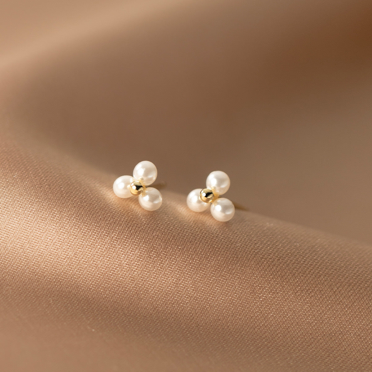 Trio Pearl Bead Stud Earrings