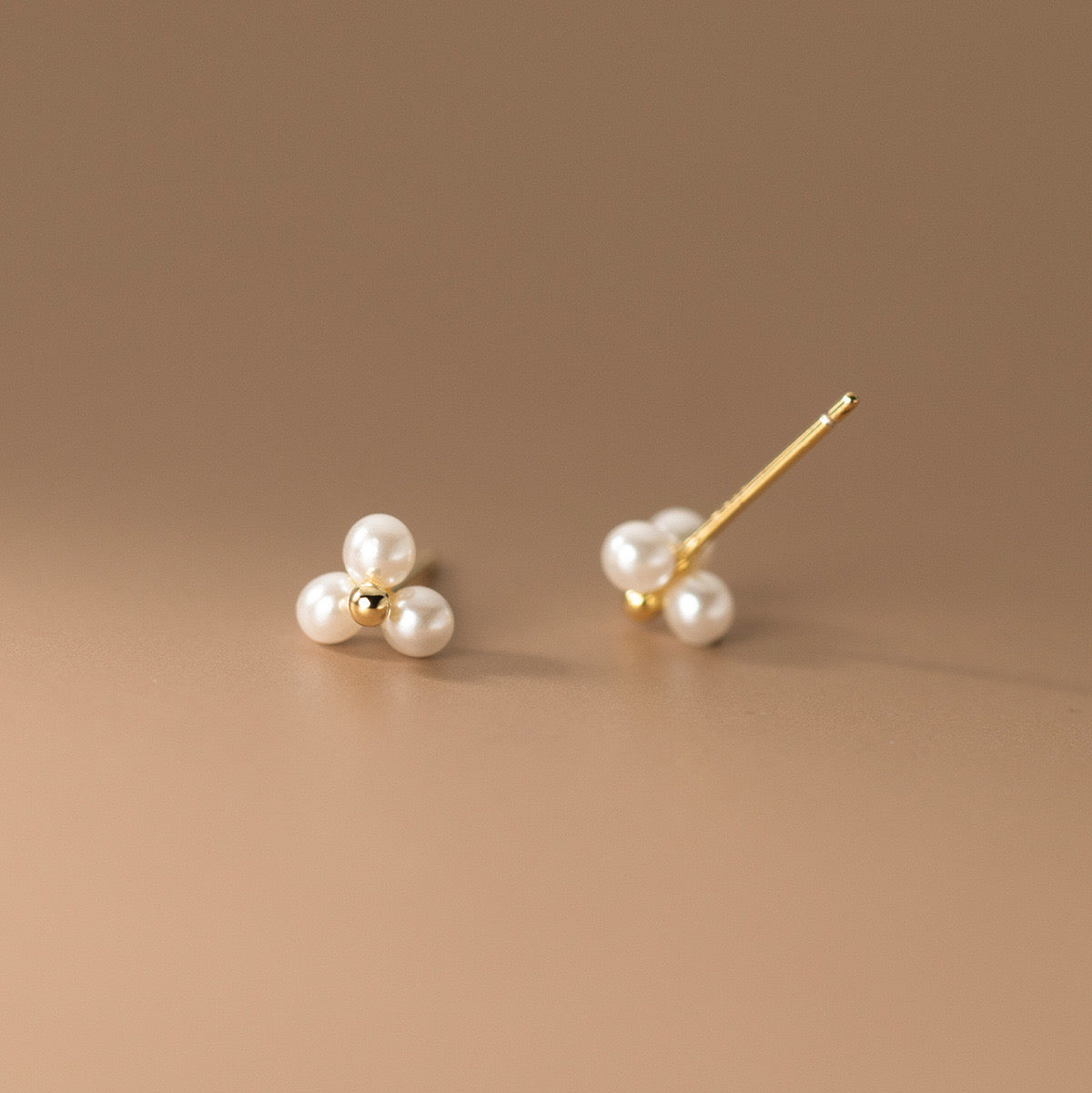 Trio Pearl Bead Stud Earrings