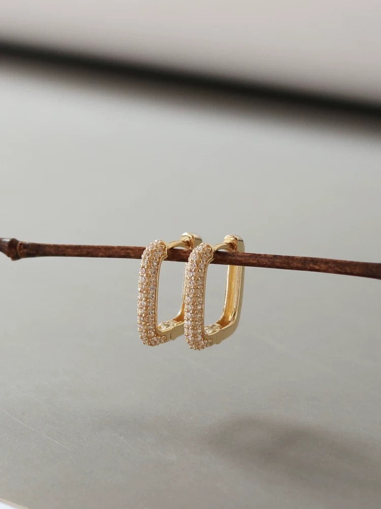 Chunky Semi Pave Frame Hoop Earrings