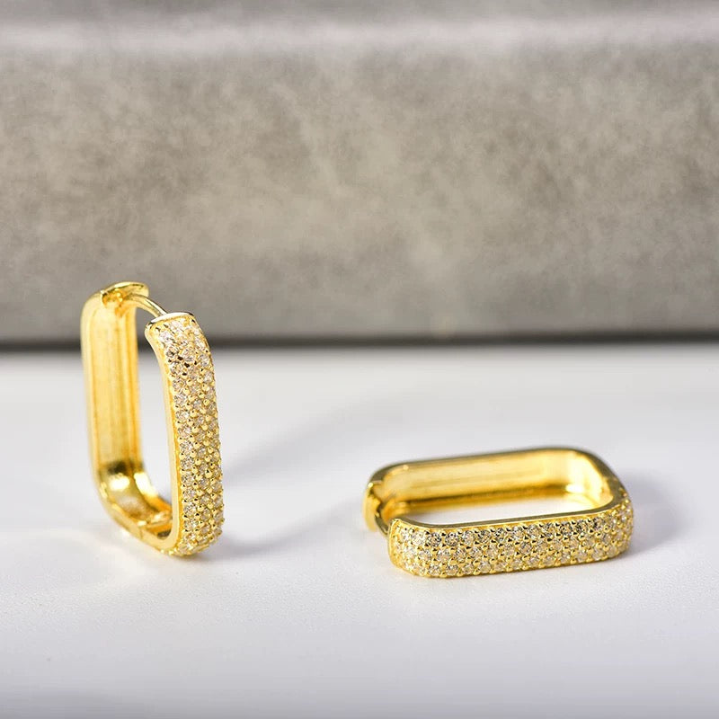 Chunky Semi Pave Frame Hoop Earrings