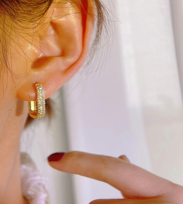 Chunky Semi Pave Frame Hoop Earrings