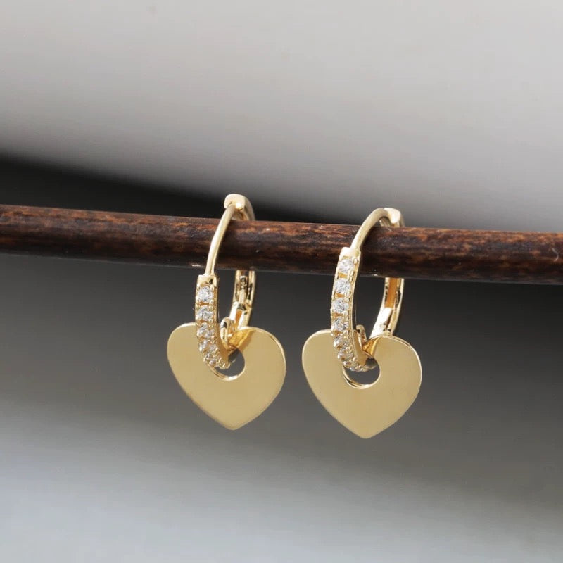 Heart Plate Bling Hoop Earrings