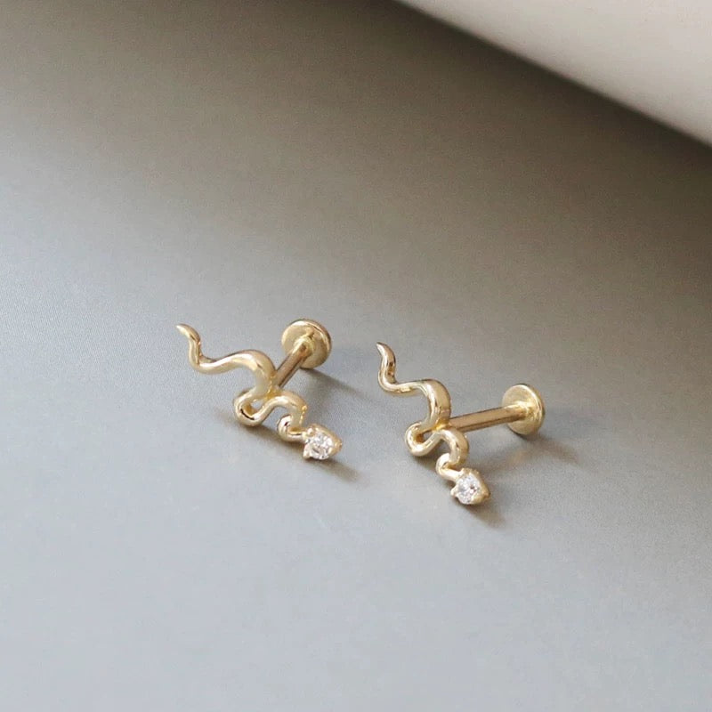 Solitaire Squiggle Snake Stud Earrings