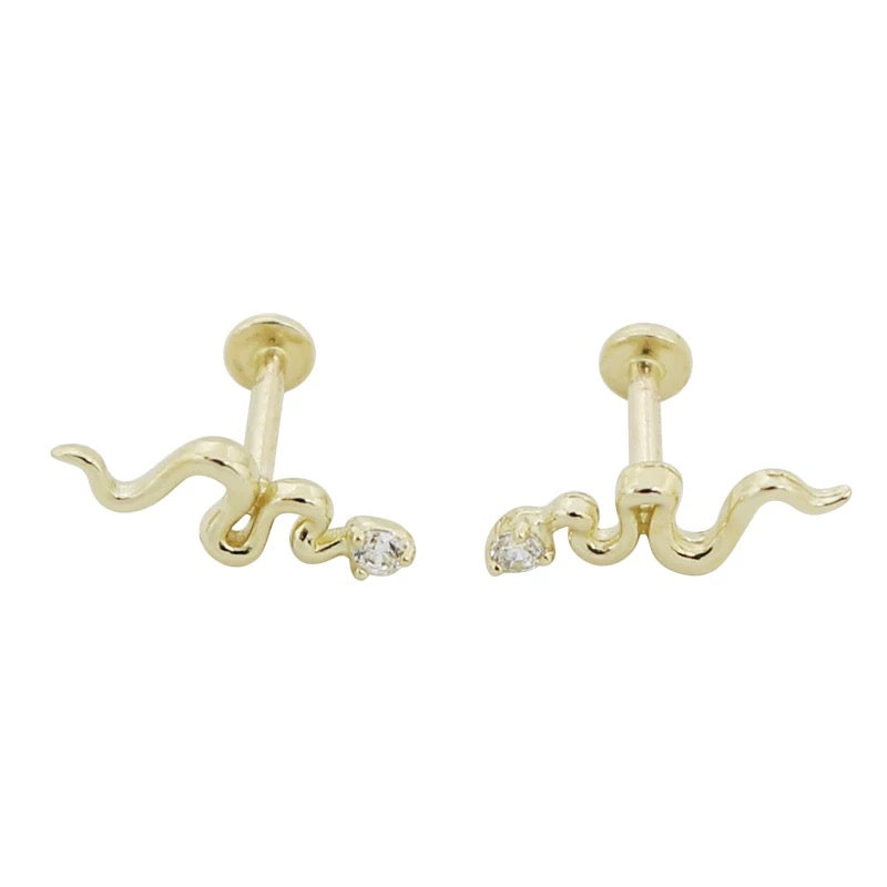 Solitaire Squiggle Snake Stud Earrings