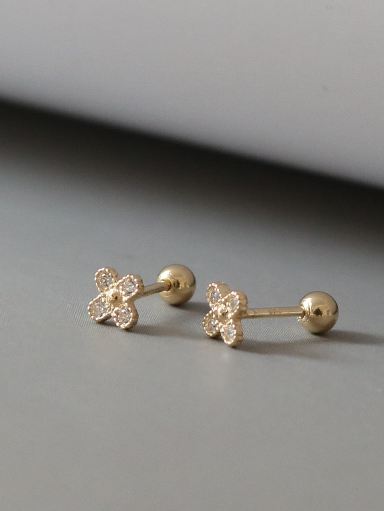 Beaded Button Cross Flower Stud Earrings