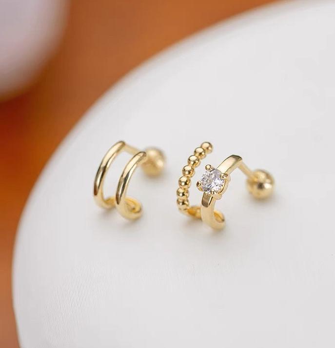 Asymmetric Bijou Double Cuff Stud Earrings