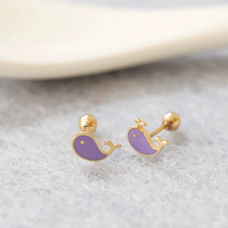 Purple Whale Stud Earrings