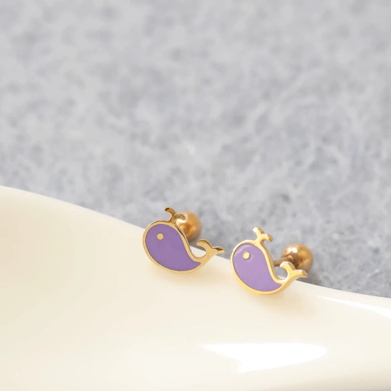 Purple Whale Stud Earrings