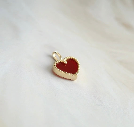 Beaded Red Heart Carnelian Charm Pendant