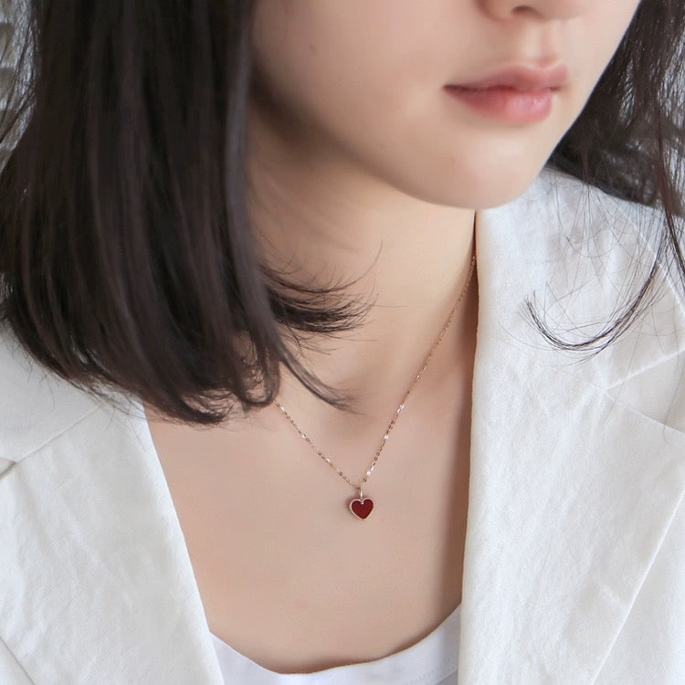 Beaded Red Heart Carnelian Charm Necklace