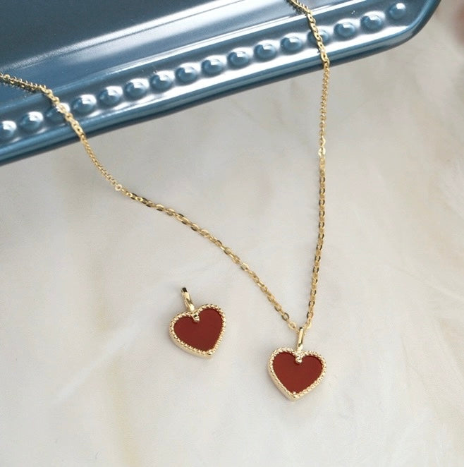 Beaded Red Heart Carnelian Charm Necklace