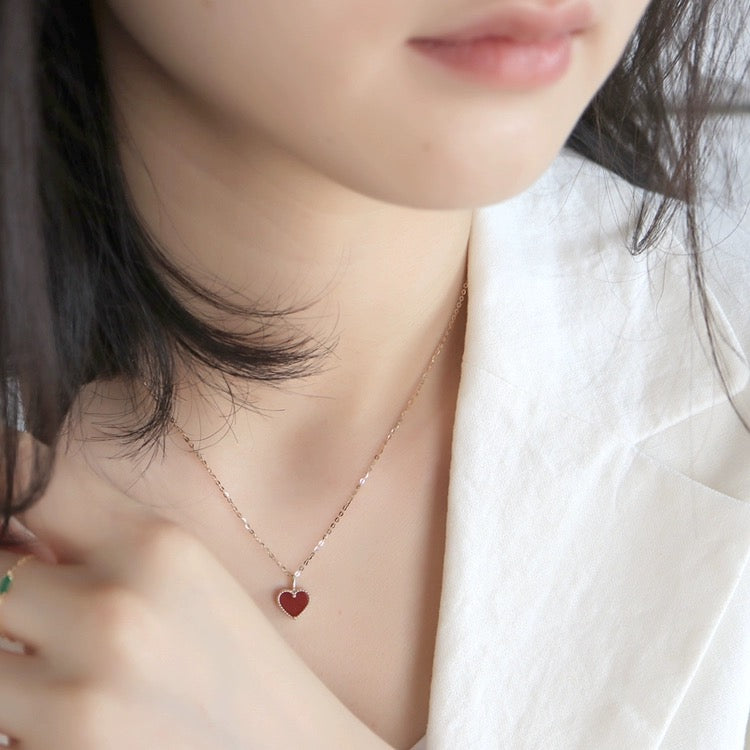 Beaded Red Heart Carnelian Charm Necklace