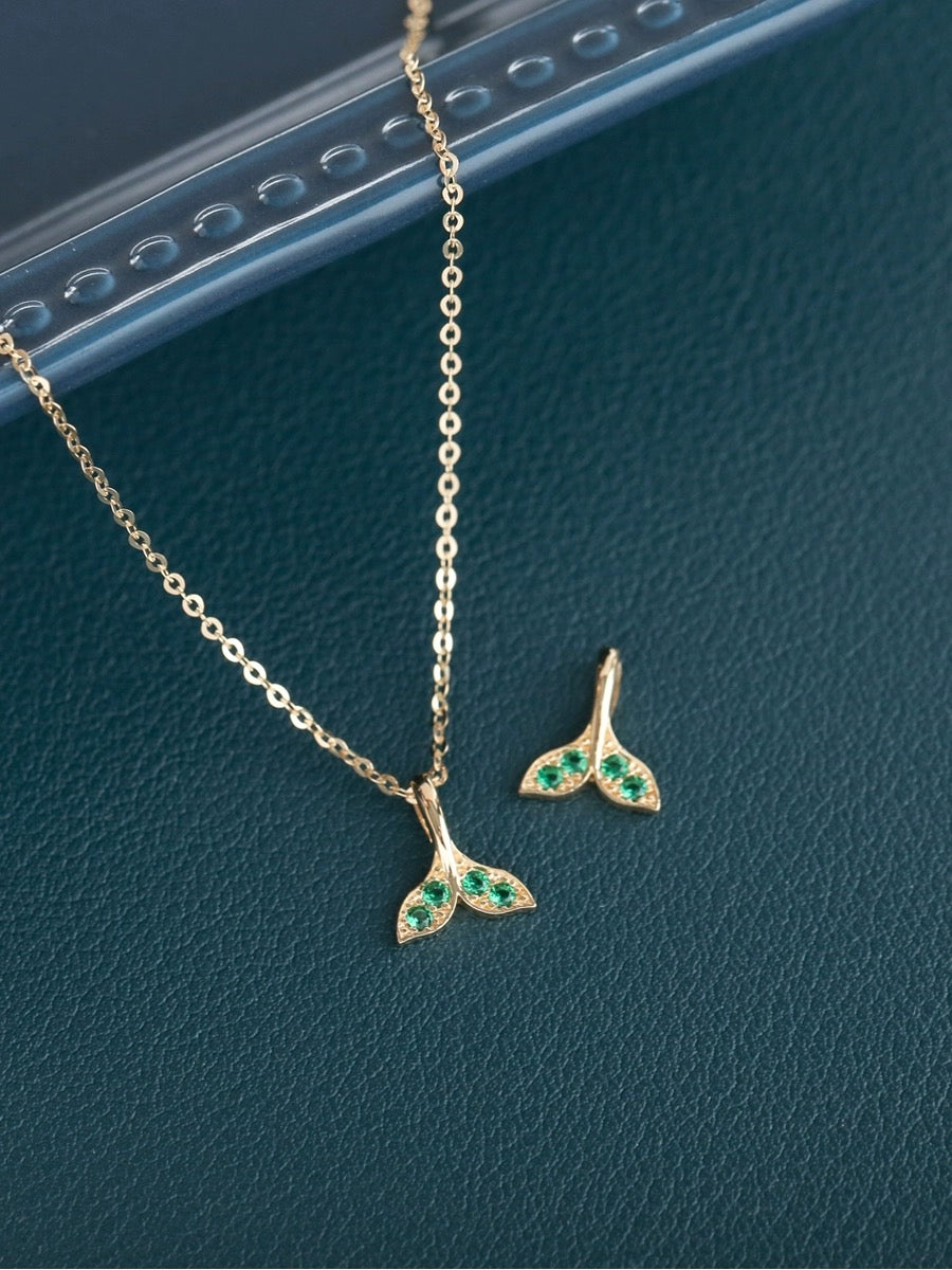 Green Gem Tail Fin Charm Necklace