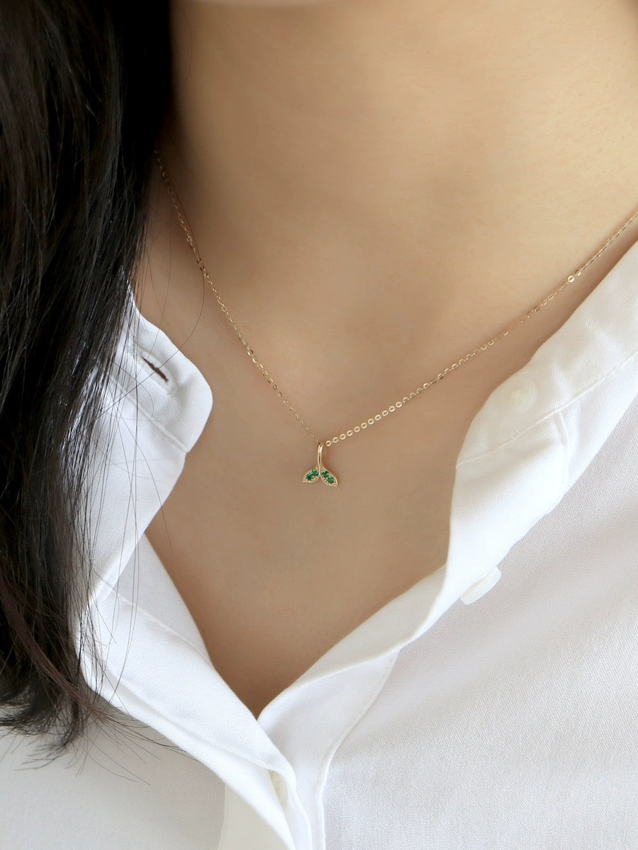 Green Gem Tail Fin Charm Necklace