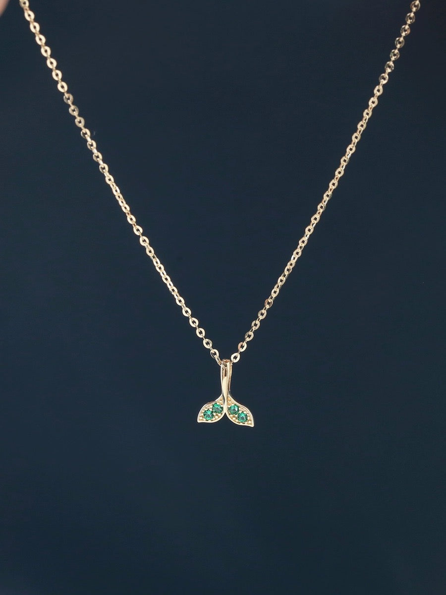 Green Gem Tail Fin Charm Necklace