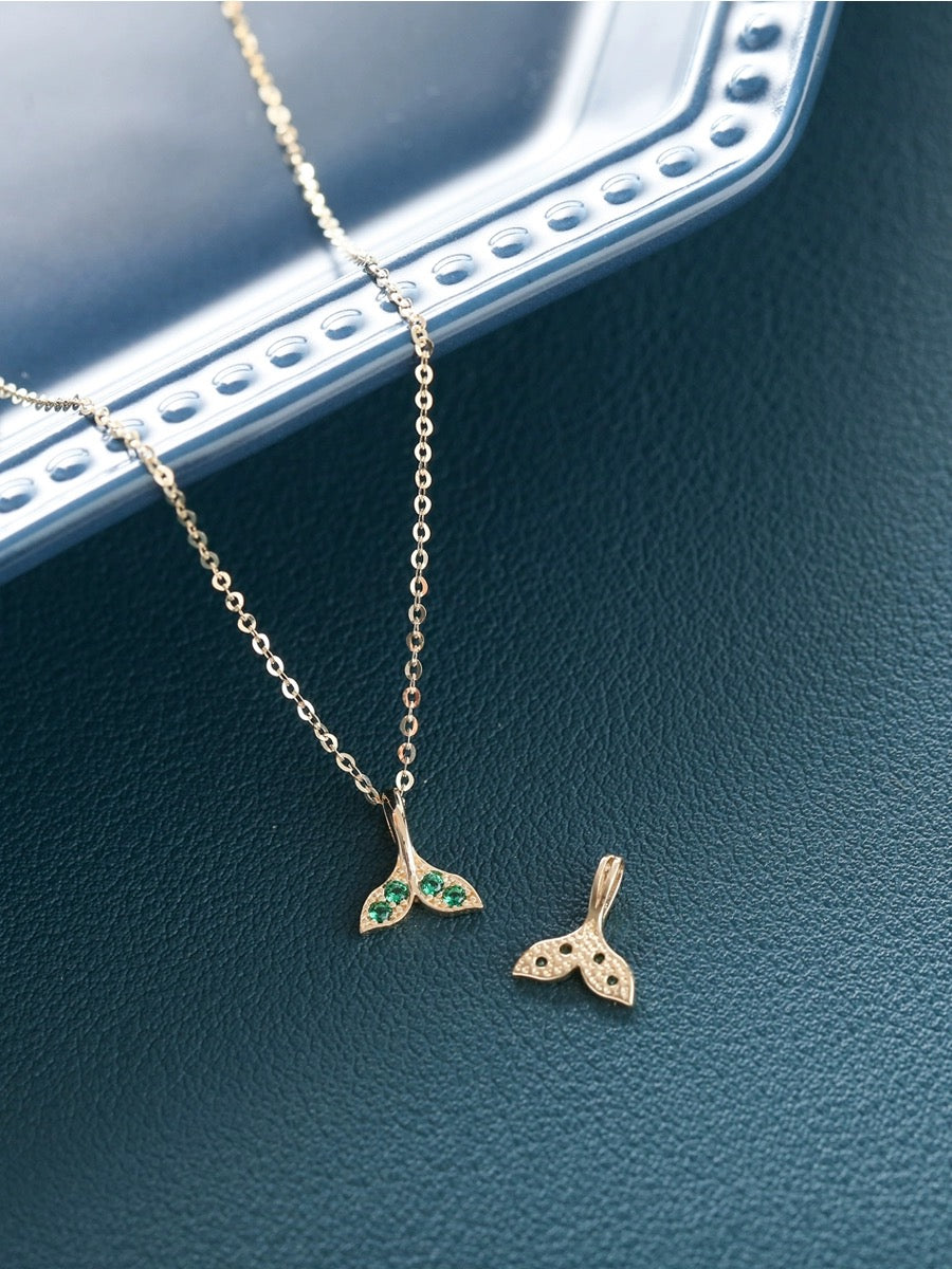 Green Gem Tail Fin Charm Necklace