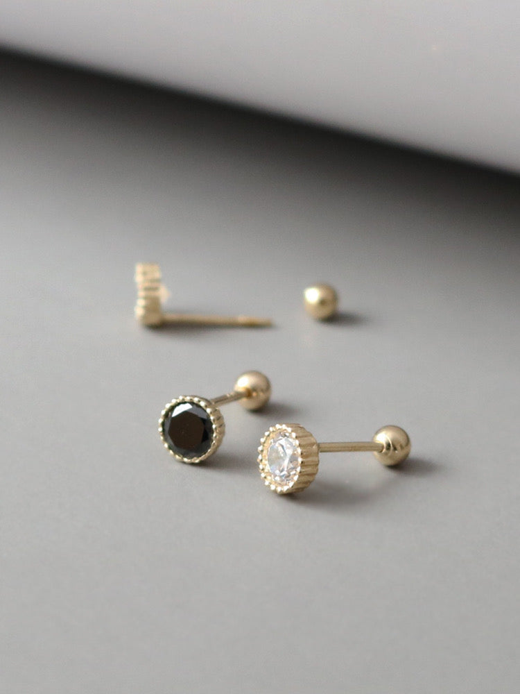 Black & White Beaded Solitaire Stud Earrings