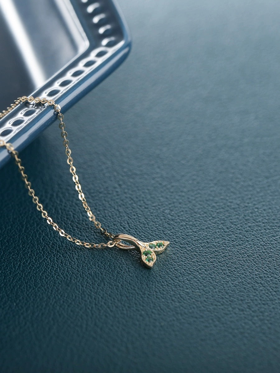 Green Gem Tail Fin Charm Necklace