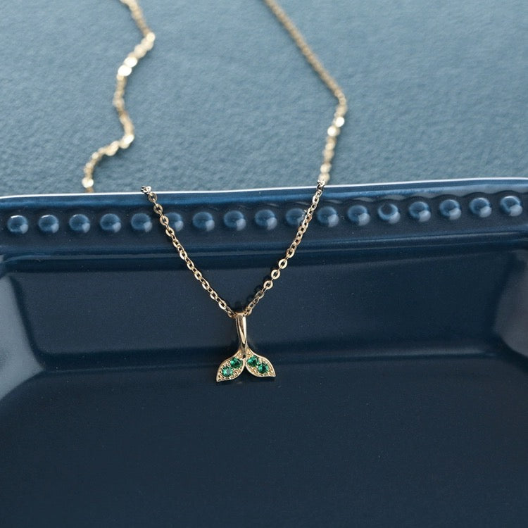 Green Gem Tail Fin Charm Necklace