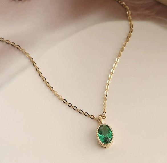 Beaded Green Mirror Charm Necklace