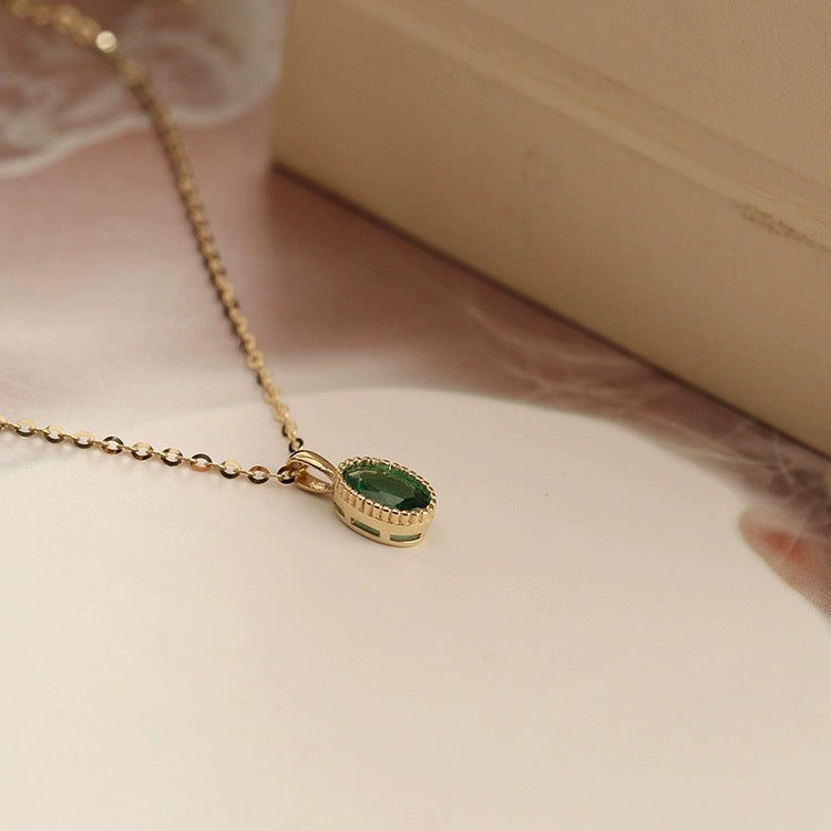 Beaded Green Mirror Charm Necklace