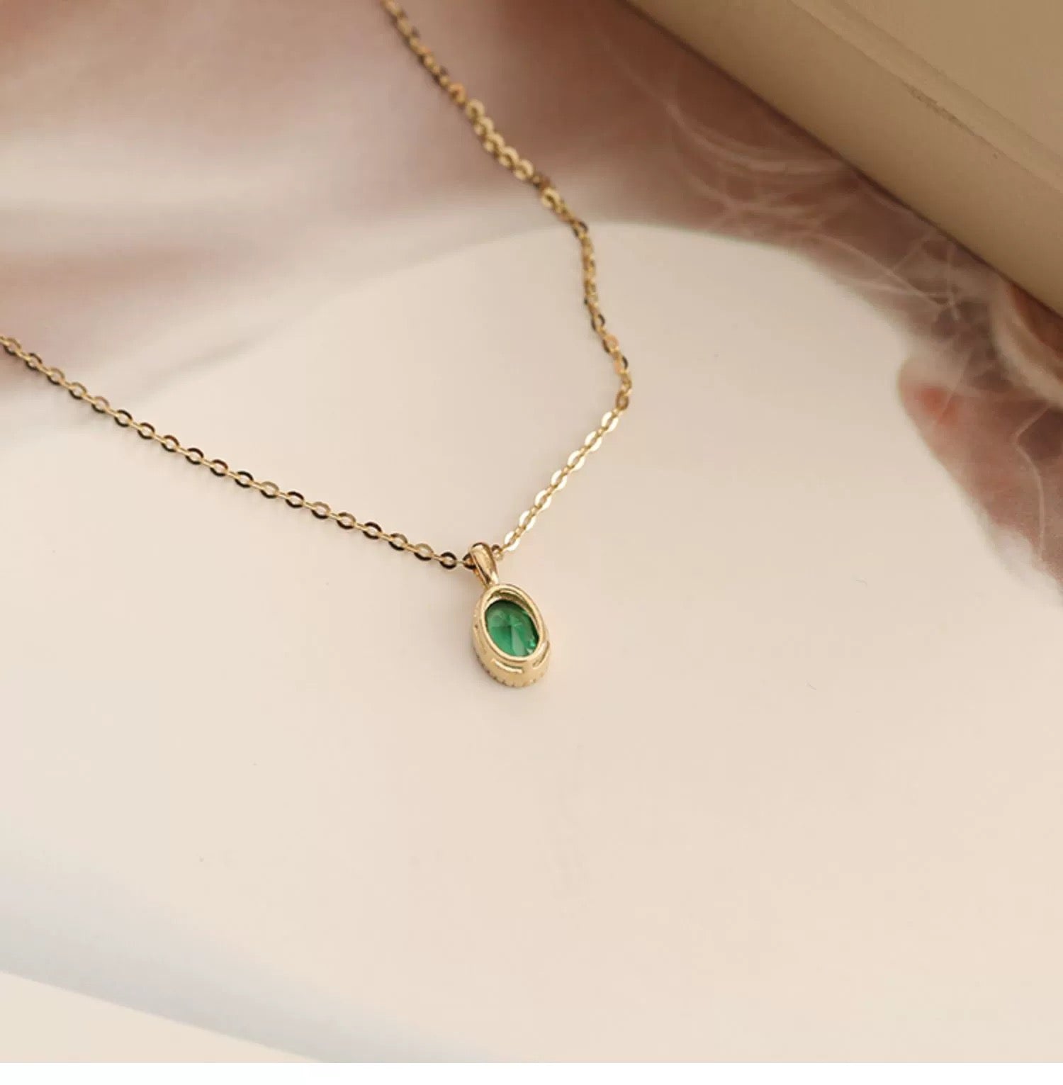 Beaded Green Mirror Charm Necklace