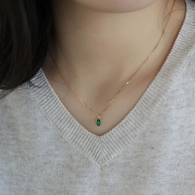 Beaded Green Mirror Charm Necklace