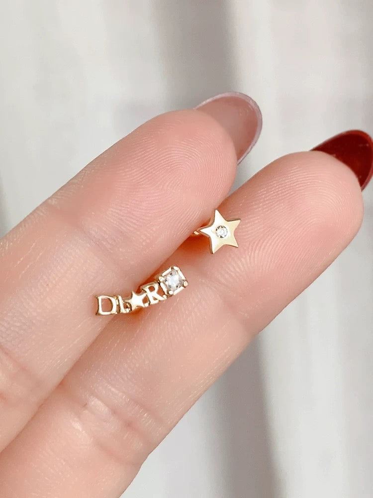 Asymmetric D Star Logo Stud Earrings