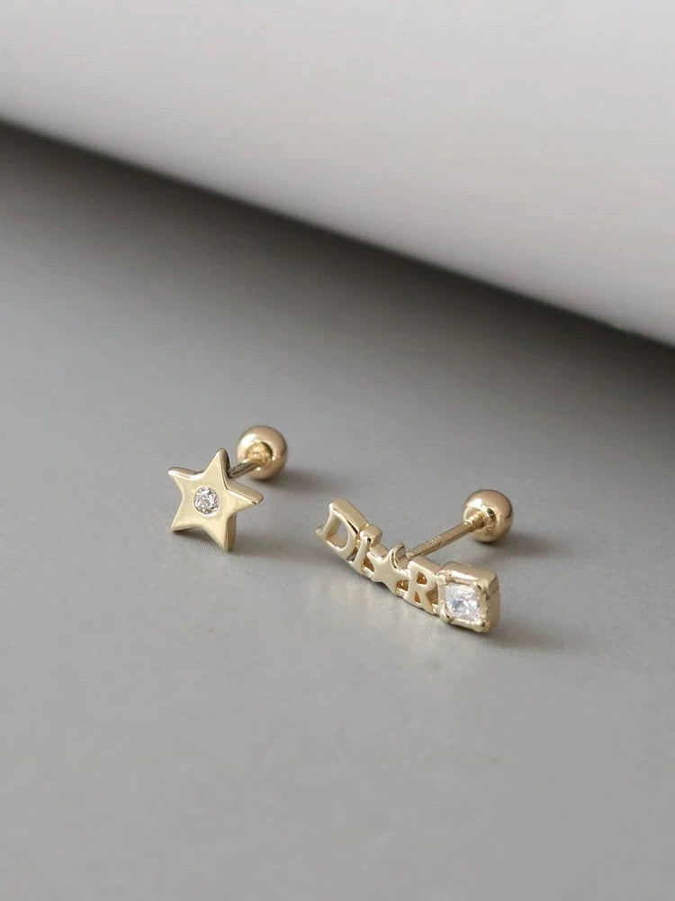 Asymmetric D Star Logo Stud Earrings