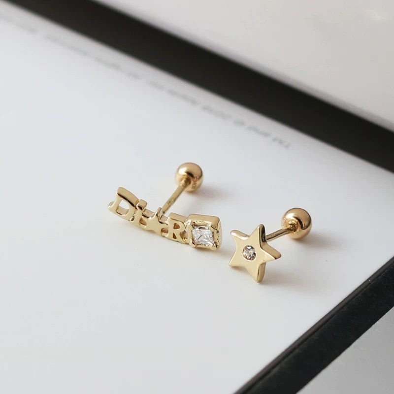 Asymmetric D Star Logo Stud Earrings