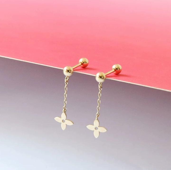 Clover Drop Chain Stud Earrings