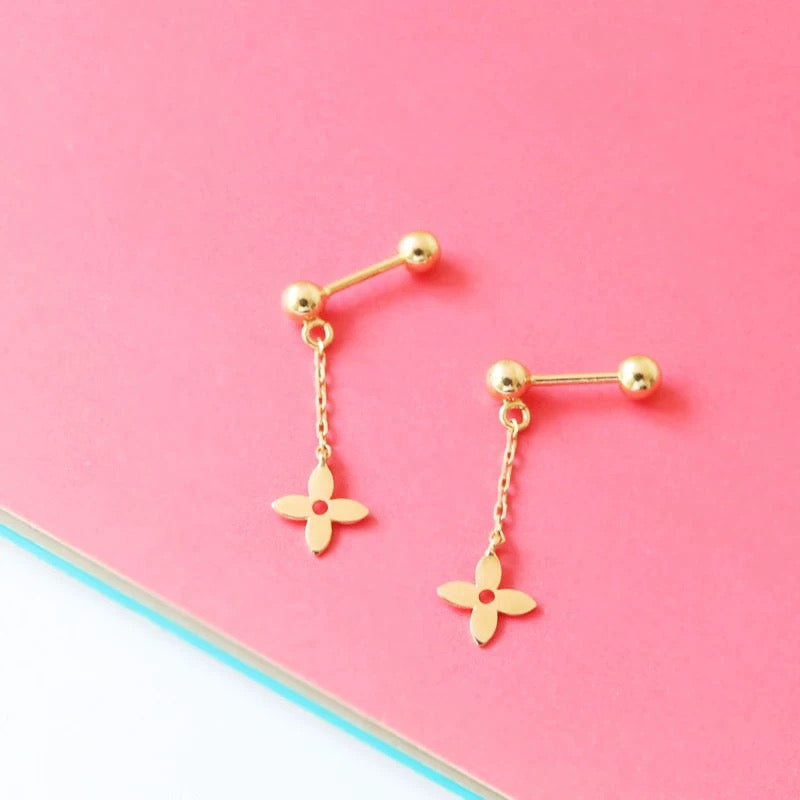 Clover Drop Chain Stud Earrings