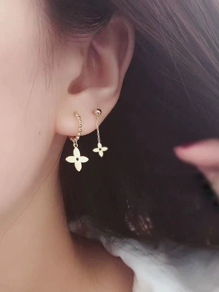 Clover Drop Chain Stud Earrings