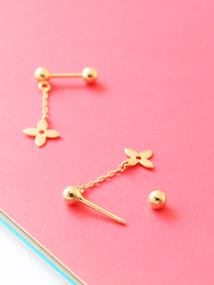 Clover Drop Chain Stud Earrings