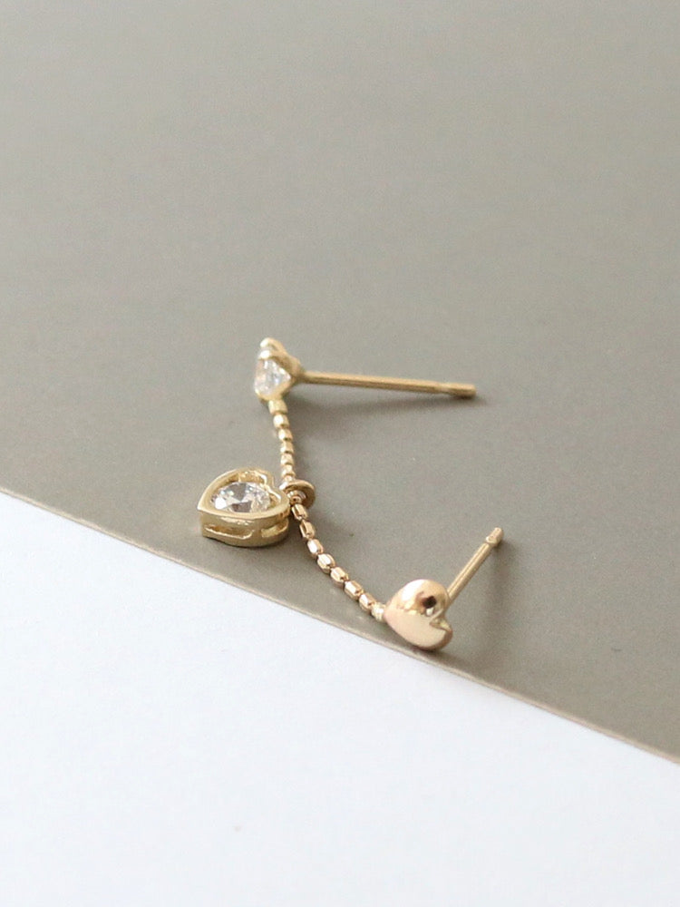 One Piece Hanging Heart Stud Earring