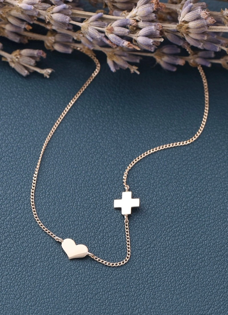 Cross & Heart Curb Chain Necklace