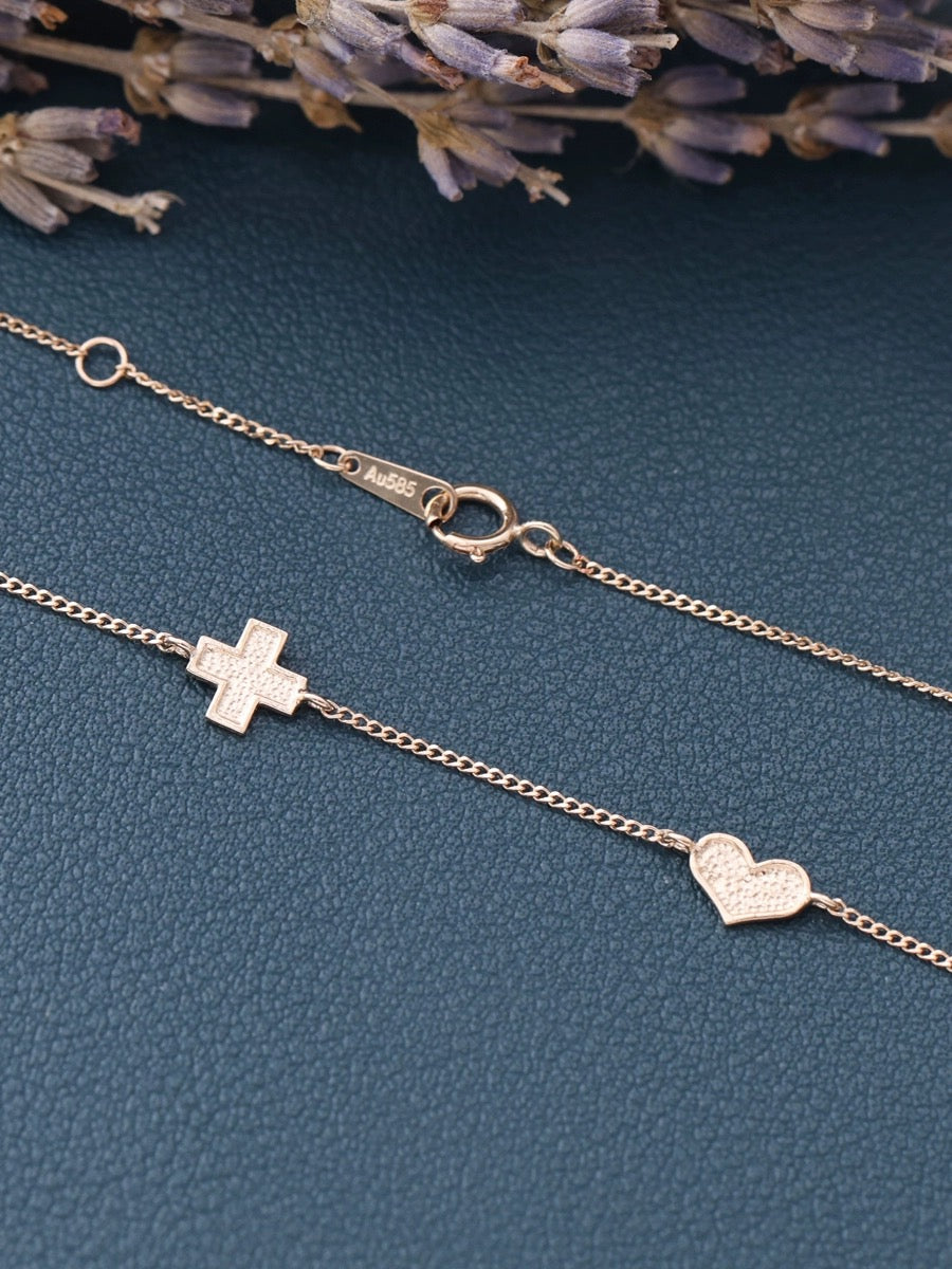 Cross & Heart Curb Chain Necklace