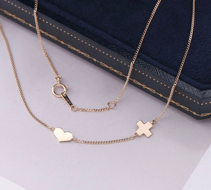 Cross & Heart Curb Chain Necklace