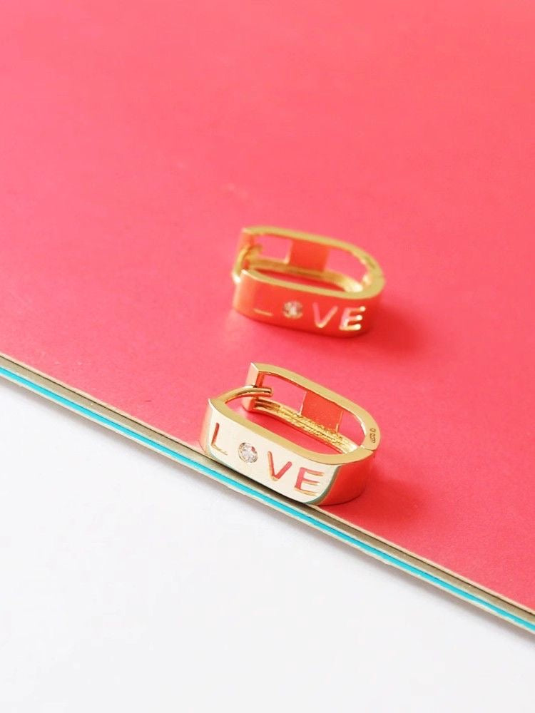 Thick 'Love' Band Huggie Hoops